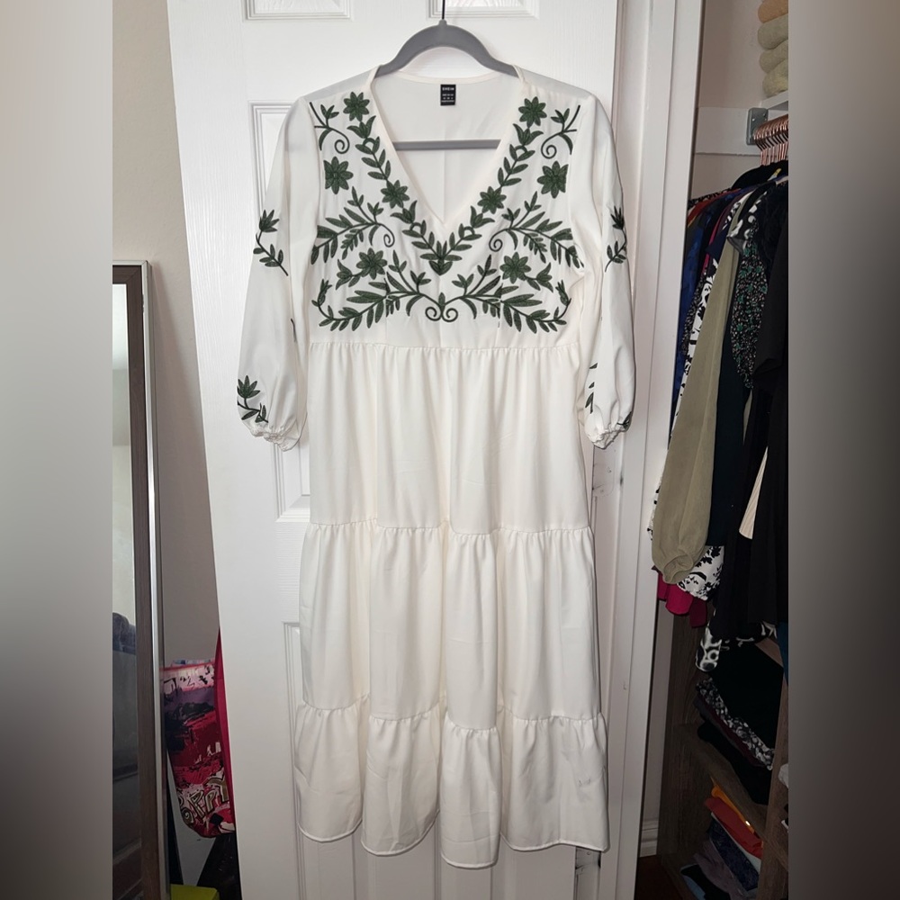 SHEIN White Embroidered Maxi Dress, Size M